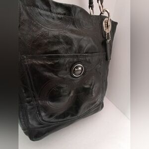 Coach Black Logo Leather Tote/Purse with Shoulder Straps